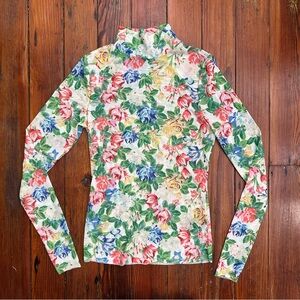 AFRM sheer floral mesh turtleneck long sleeve top Small
